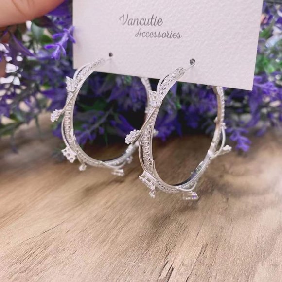 Cubic Zirconia Rattan Hoops - Picture 2 of 3